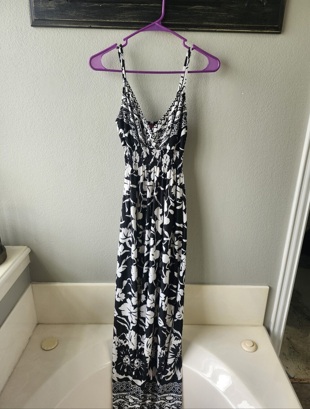 She's Cool Black & White Floral Maxi Dress with Pink Label